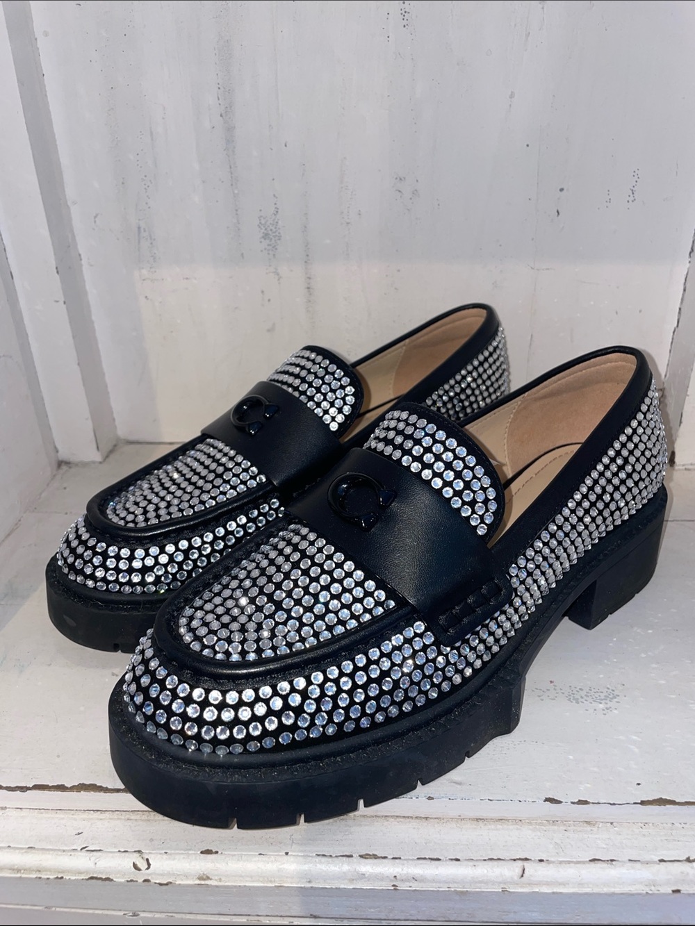 Black coach Rhinestone-Embellished Women's Loafers
